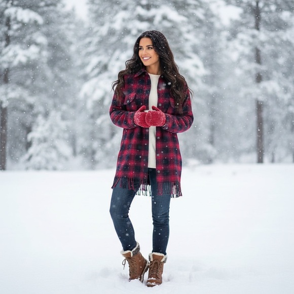 Telluride Clothing Co. Buffalo Plaid Wool Bend Shirt / Jacket with Fringe Medium - Picture 7 of 7